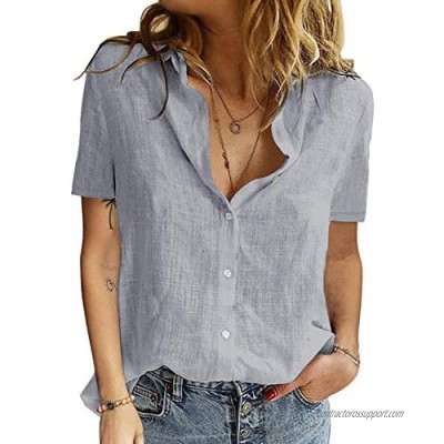 Dokotoo Blouses for Women Casual V Neck Solid Color Chiffon Button-Down Shirts Tops