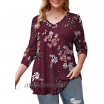 FOLUNSI Women’s Plus Size Short Sleeve Henley Shirt V Neck Floral Blouses Tunic Tops M-4XL