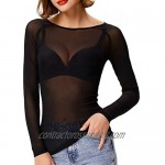 Kyerivs Women's Mesh Tops Long Sleeve Sexy Tops See Through Sheer Blouses