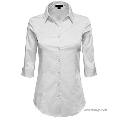 MAYSIX APPAREL 3/4 Sleeve Stretchy Button Down Collar Office Formal Casual Shirt Blouse for Women Fit (XS-6XL)