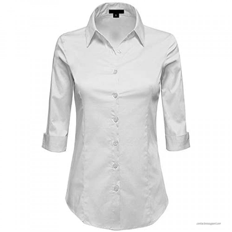 MAYSIX APPAREL 3/4 Sleeve Stretchy Button Down Collar Office Formal Casual Shirt Blouse for Women Fit (XS-6XL)