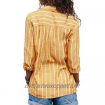 MISSLOOK Women's Stripes Button Down Shirts Roll-up Sleeve Tops V Neck Casual Work Blouses