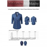 MixMatchy Women's Long Sleeve Solid Split Neck Tencel Button Down Shirt Blouse