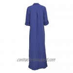 qfmqkpi Women's Solid Color 3/4 Rolled-Up Sleeve Shirts Dress Buttons Down Side Slit Maxi Dresses