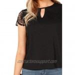SheIn Women's Elegant Lace Cut Out Crewneck Short Sleeve Blouse Shirt Top