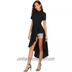 SimpleFun Womens Ruffle High Low Asymmetrical Short Sleeve Bodycon Tops Blouse Shirt Dress