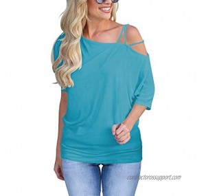 Sipaya Casual Tops for Women One Off Shoulder Strappy T Shirts Short Sleeve