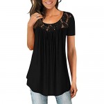 Women's Tunics Summer Short Sleeve Pleated Blouse Loose Flowy Tops and Blouses