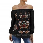 ZXZY Women Embroidered Off Shoulder Long Sleeve Bohemian Floral Blouse Top Tshirt