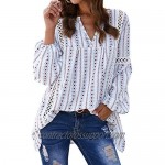 ZXZY Women Long Sleeve V Neck Hollow Out Floral Print Shirt Tops Long Blouse Tee