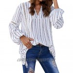 ZXZY Women Long Sleeve V Neck Hollow Out Floral Print Shirt Tops Long Blouse Tee