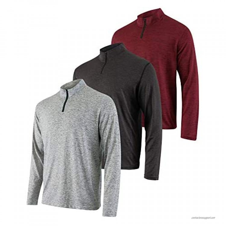 3 Pack: Men's Active Dry-Fit Quarter Zip Long Sleeve Outdoor Athletic Performance Pullover