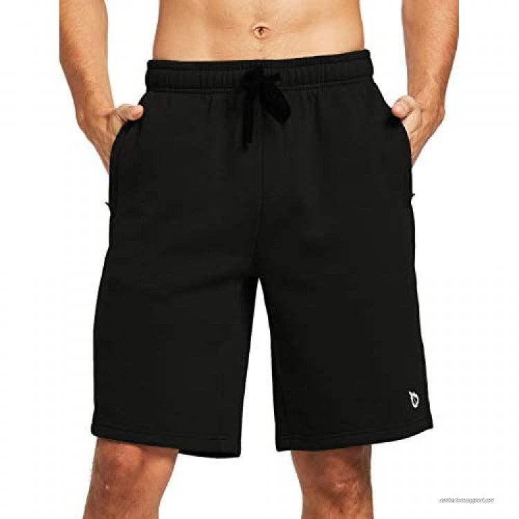 BALEAF Men's 9 Fleece Gym Shorts Cotton Casual Sweat Shorts Zipper Pockets Home Jogger Fitness Workout