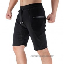 BROKIG Men's Sidelock Gym Workout Running Sport Shorts with Zipper Pockets