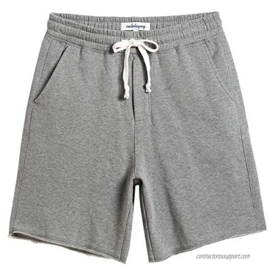 CALOLEYNG Mens Cotton 8" Long Casual Lounge Fleece Shorts Pockets Jogger Athletic Workout Gym Sweat Shorts