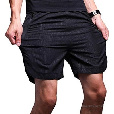 LTIFONE Mens Gym Quick Dry Shorts Workout Training Running Vertical Stripe Shorts with Zipper Pocket