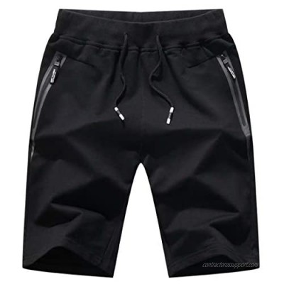 STICKON Mens 7" Inseam Workout Shorts Elastic Waist Drawstring Summer Casual Short Pants Zipper Pockets