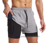 Surenow Mens 2 in 1 Running Shorts Quick Dry Athletic Shorts with Liner  Workout Shorts with Zip Pockets and Towel Loop