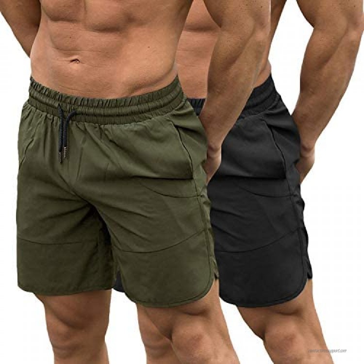 TEZO Mens 7 Gym Workout Shorts Training Bodybuilding Short Pants Zipper Pockets