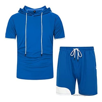 AOTORR Men's Hooded Athletic Tracksuit Set Short Sleeve Running Jogging Athletic Sweat Suits for Summer