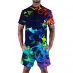 BarbedRose Men's Rompers 3D Printed One Piece Short Sleeve Jumpsuit Overalls Outfits Tracksuit