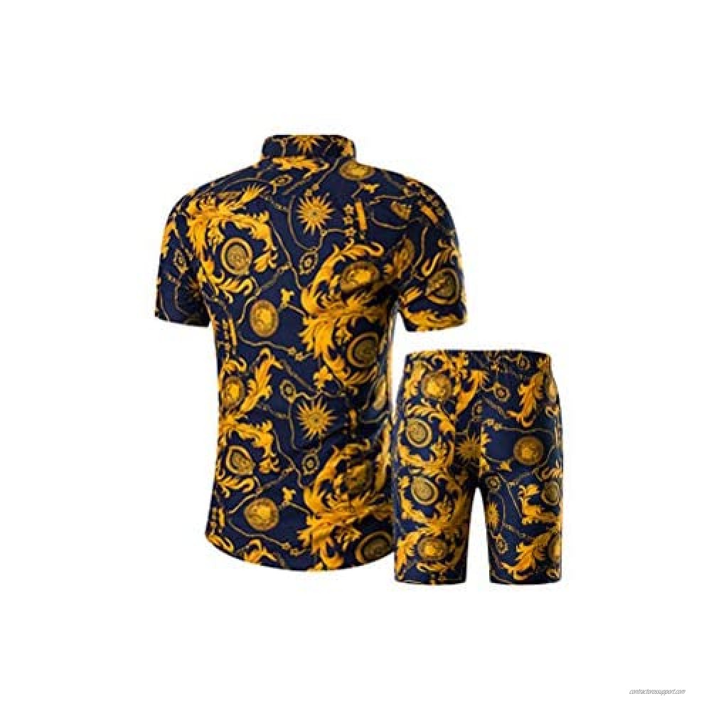 Men's Casual Floral Hawaiian Short Sleeve Shirts 2 Piece Tracksuits Beach Shorts 