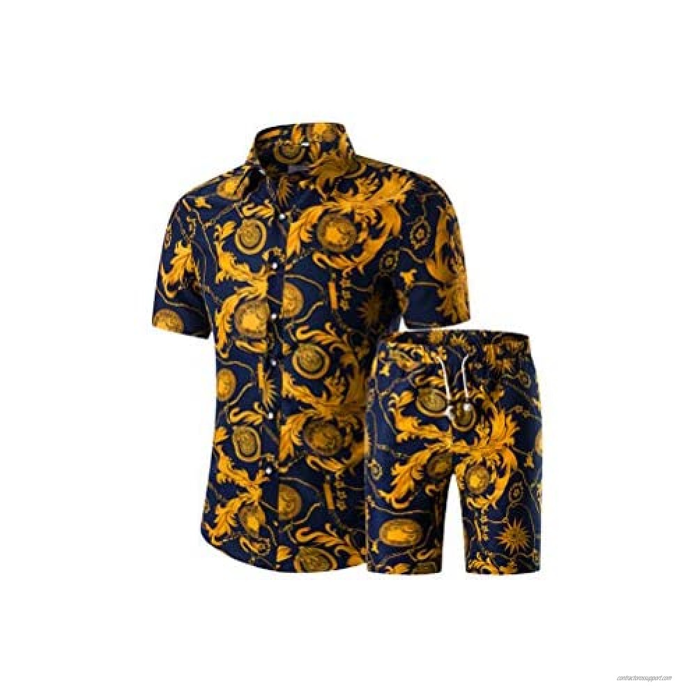 Cofouen Men's 2 Piece Tracksuit Floral Hawaiian Shirt and Shorts Suits Jogging Sweatsuit Sets 