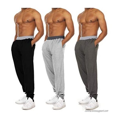 Essential Elements 3 Pack: Men's Brushed French Terry Fleece Casual Athletic Lounge Drawstring Pants with Pockets