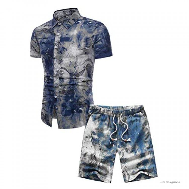 FTCayanz Men's Floral Tracksuit 2 Pieces Short Sleeve Shirt and Shorts Suit Hawaiian Outfits