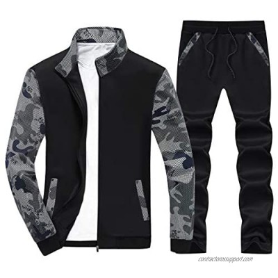 LACSINMO Men's Tracksuit Camo Print Full Zip Jogging Sweatsuits Athletic Active Sports Set with Zipper Pockets