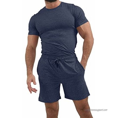 Mens Summer Sport Suit Sets Short Sleeve T-shirts and Shorts 2 Piece Tracksuits