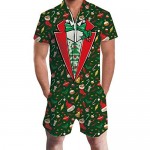RAISEVERN Men's Rompers Christmas Male Zipper Jumpsuit Shorts One Piece Romper Bro Short Sleeve Shirt Outfits