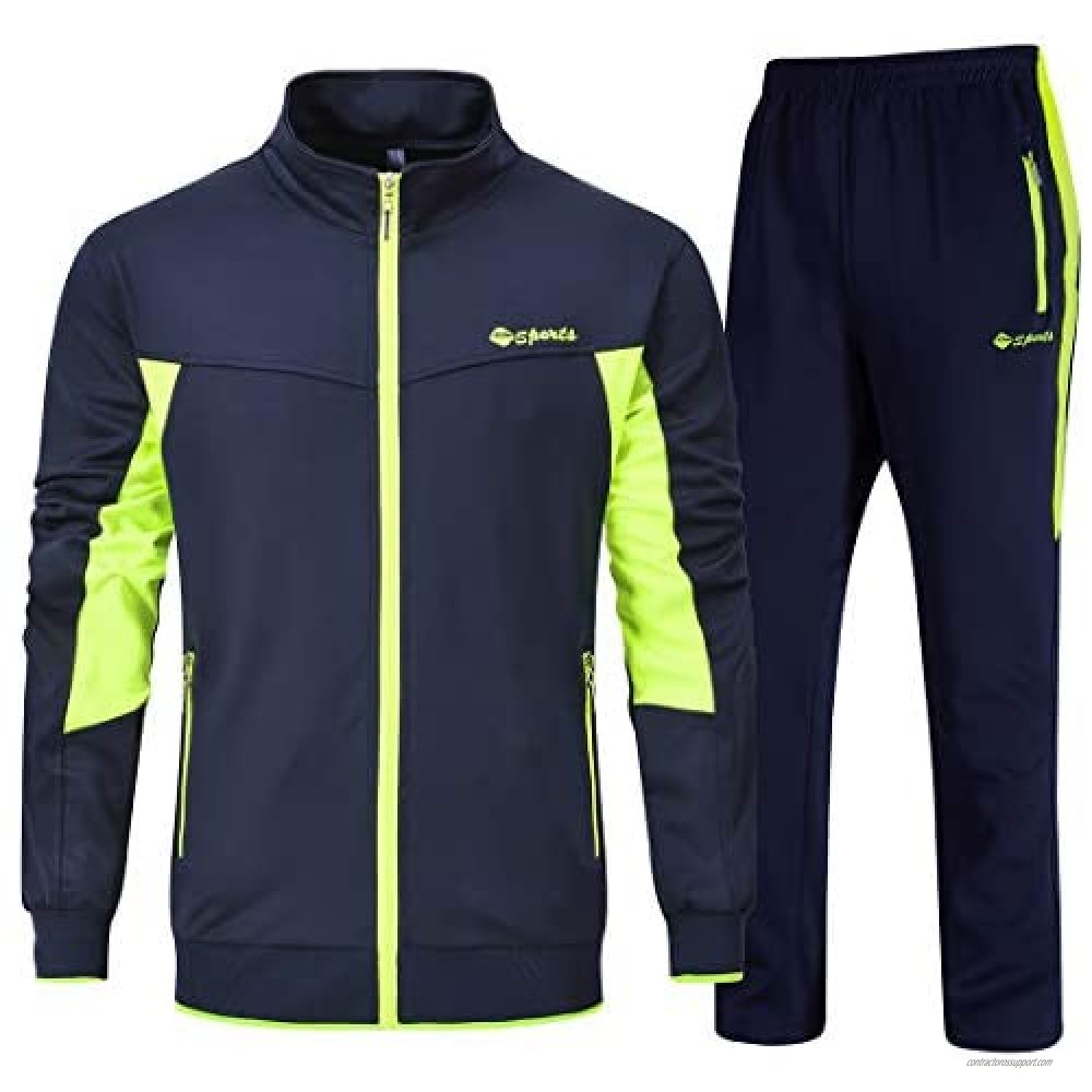 CRYSULLY Mens Tracksuit Full Zip Sports 2 Pieces Jacket & Pants Running Jogging Sweatsuit 