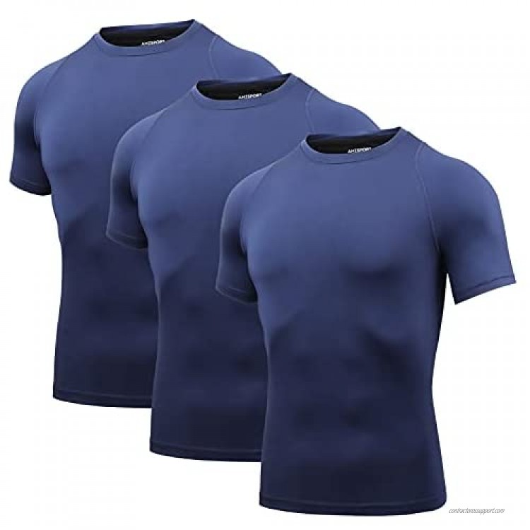 AMZSPORT 1 or 3 Pack Compression Shirt for Men Short Sleeve Sports Top Athletic Undershirts Base Layer
