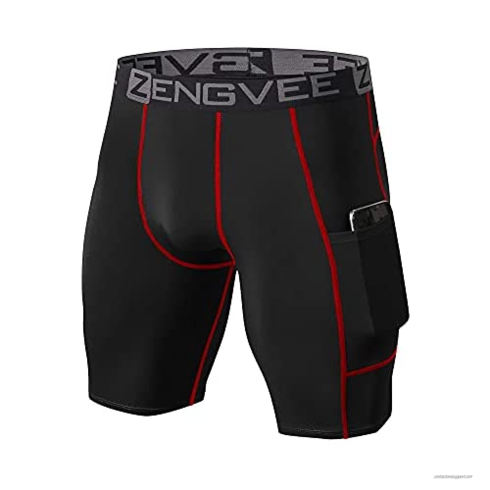 ZENGVEE Mens 3 Pack Compression Shorts with Pockets Athletic Baselayer Underwear for Running,Workout,Training