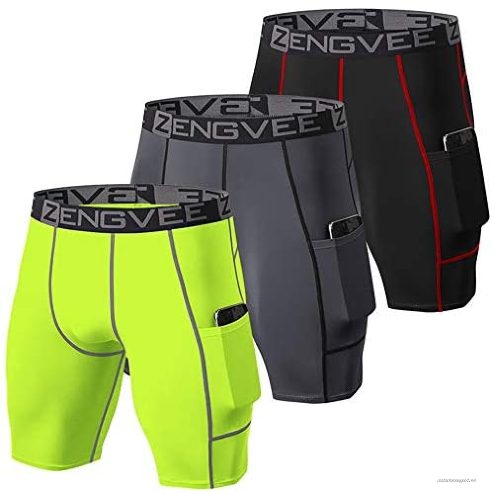 ZENGVEE Mens 3 Pack Compression Shorts with Pockets Athletic Baselayer Underwear for Running,Workout,Training