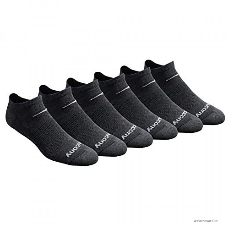 Saucony Men's Multi-Pack Mesh Ventilating Comfort Fit Performance No-Show Socks Charcoal Heather (6 Pairs) Shoe Size: 8-12