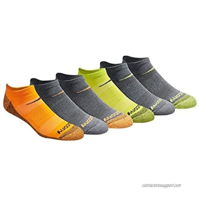 Saucony Men's Multi-Pack Mesh Ventilating Comfort Fit Performance No-Show Socks  Yellow Orange Charcoal Assorted (6 Pairs)  Shoe Size: 8-12