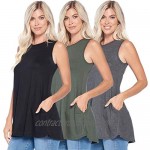 3 Pack Women's Sleeveless Basics Tunic – Round Neck Swing Flowy Long Tank Tops - Made in The USA