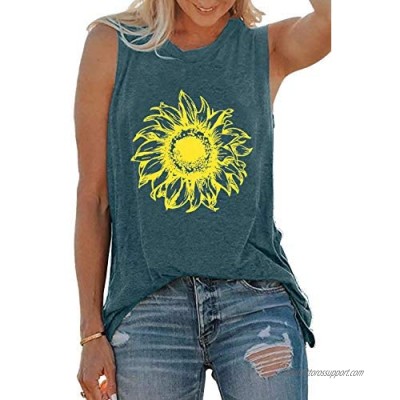 BLANCHES Sunflower Tank Tops Womens Funny Graphic Camisole Vest Sleeveless Workout Shirt Summer Tee Tops
