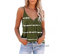 SAUKOLE Womens Sleeveless Adjustable Spaghetti Strap Shirts Blouses V Neck Printed Cute Summer Loose Casual Tank Tops