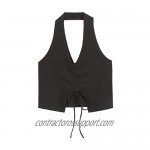 Woman's Sexy Halter Camisole V Neck Backless Sleeveless Tank Crop Tie Up Tops