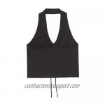 Woman's Sexy Halter Camisole V Neck Backless Sleeveless Tank Crop Tie Up Tops