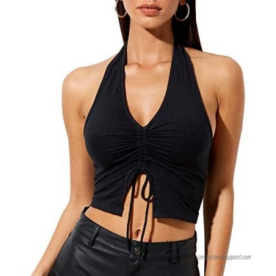 Woman's Sexy Halter Camisole V Neck  Backless Sleeveless Tank Crop Tie Up Tops