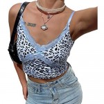 Women's Lace Crop Top Sexy V Neck Spaghetti Strap Tank Top Cami Sleeveless Patchwork Camisole Shirt