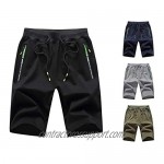 STICKON Mens Shorts Casual Comfy Workout Shorts Elastic Waist Summer Beach Shorts Drawstring with Zipper Pockets