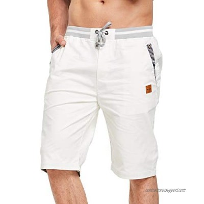 ZOXOZ Mens Casual Linen Shorts Summer Beach with Elastic Waist Drawstring
