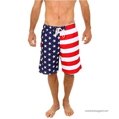 UZZI Men's Patriotic USA American Flag Swim Trunks 2XL