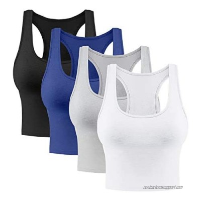 4 Pieces Women's Crop Tops Cotton Basic Tank Tops Racerback Sleeveless Sports Workout Crop Tank Tops