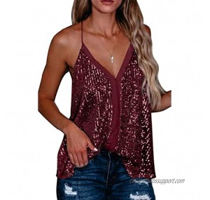 ALLTB Sexy Cami Tank Tops Sparkle Shimmer Camisole Vest Sleeveless Sequin Swing Top V Neck Party Shirt